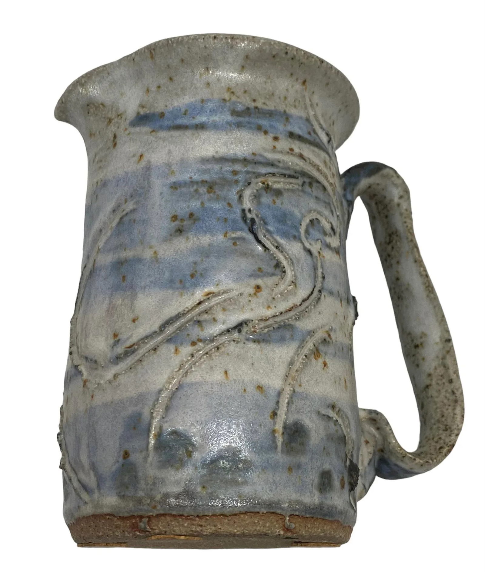 Contemporary Studio Pottery Handcrafted Blue White Brown Pitcher Artist Signed "œrem" - 12