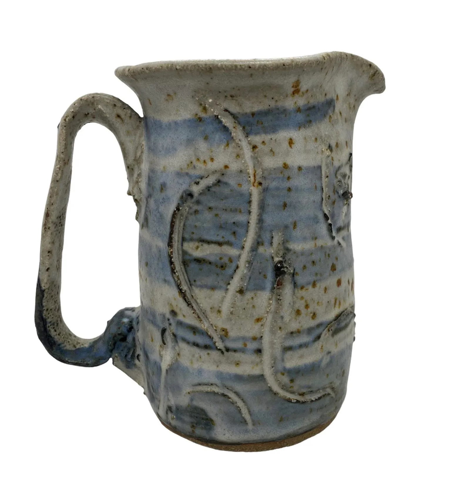 Contemporary Studio Pottery Handcrafted Blue White Brown Pitcher Artist Signed "œrem" - 13