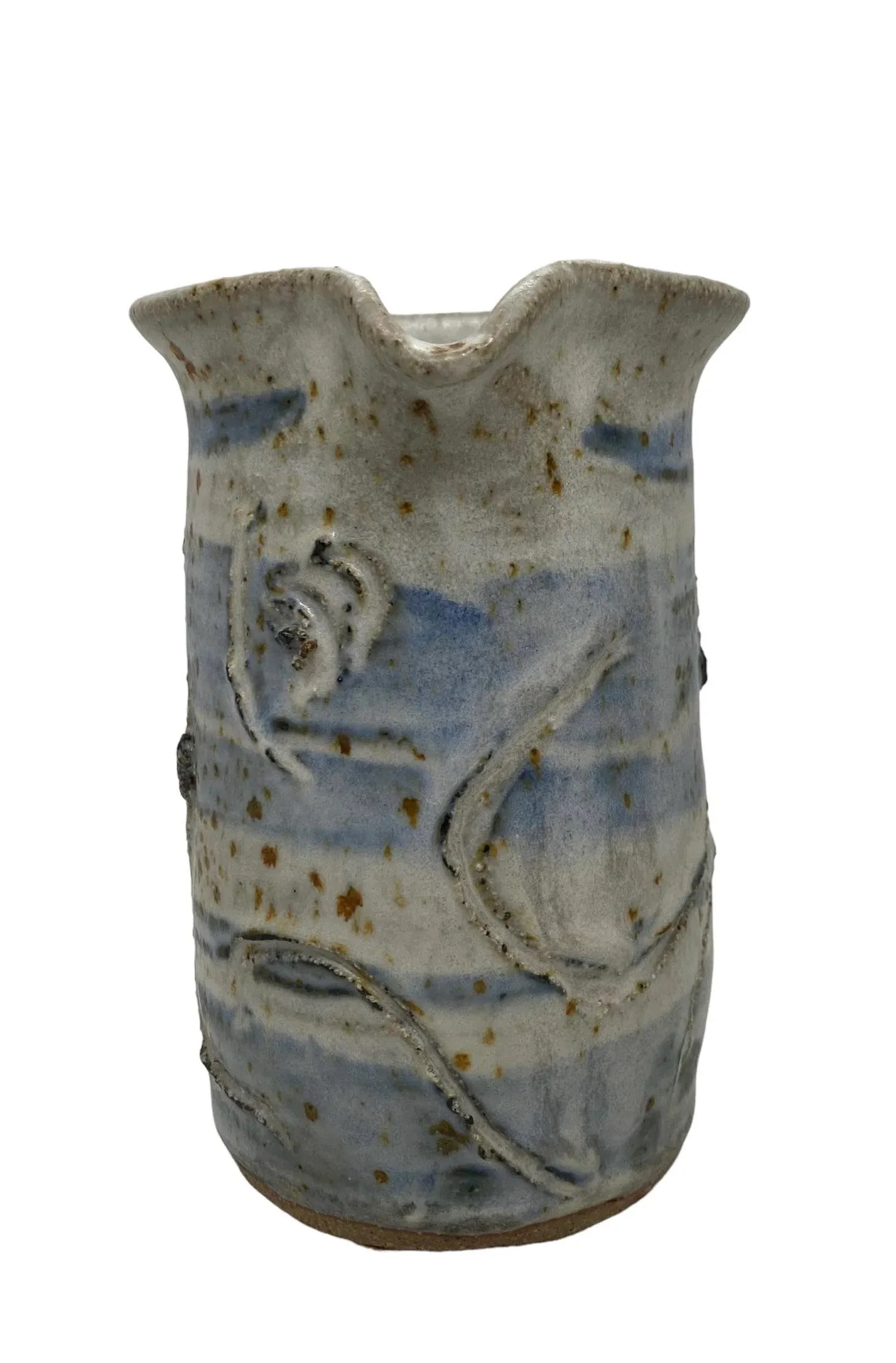 Contemporary Studio Pottery Handcrafted Blue White Brown Pitcher Artist Signed "œrem" - 2