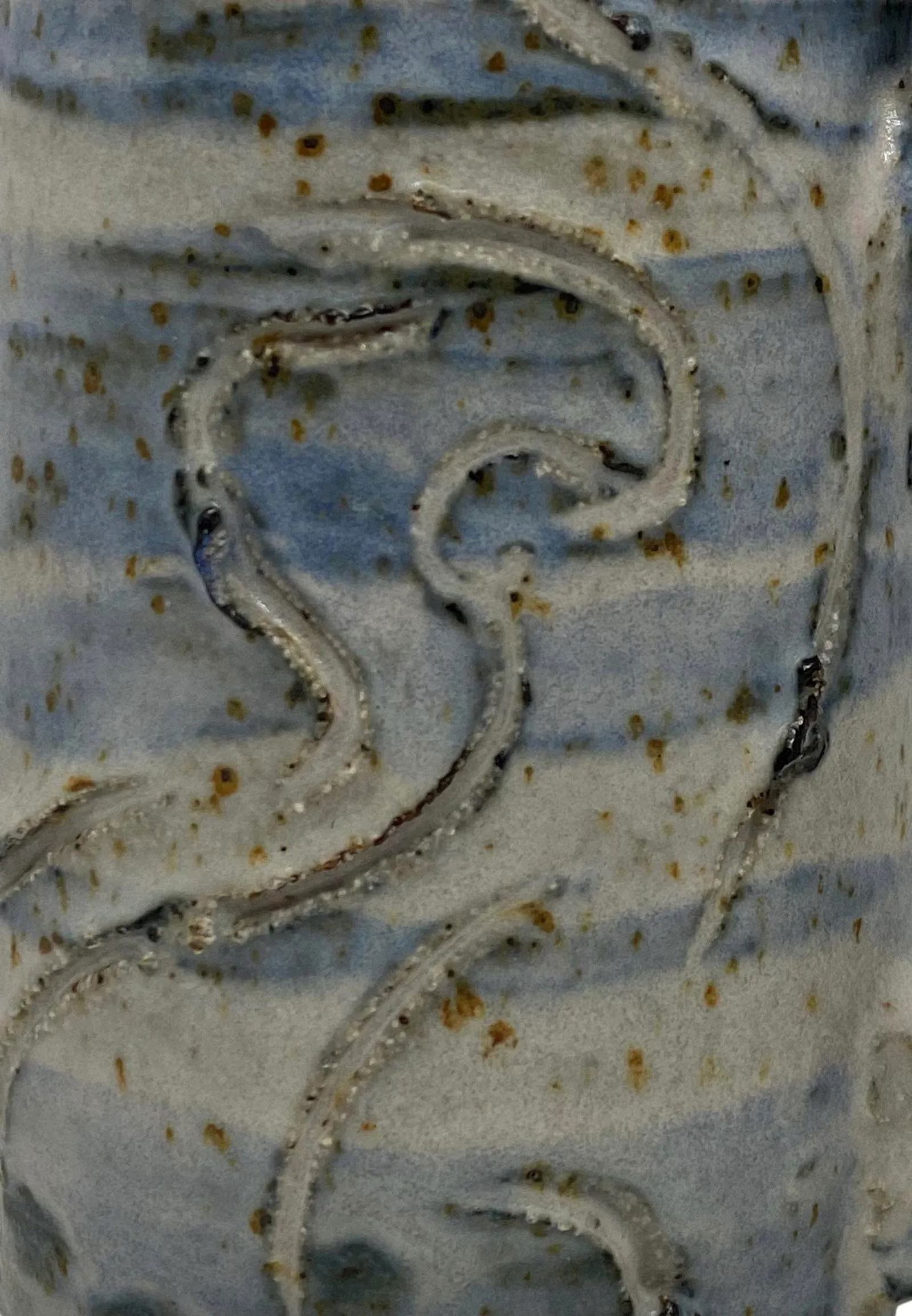 Contemporary Studio Pottery Handcrafted Blue White Brown Pitcher Artist Signed "œrem" - 6