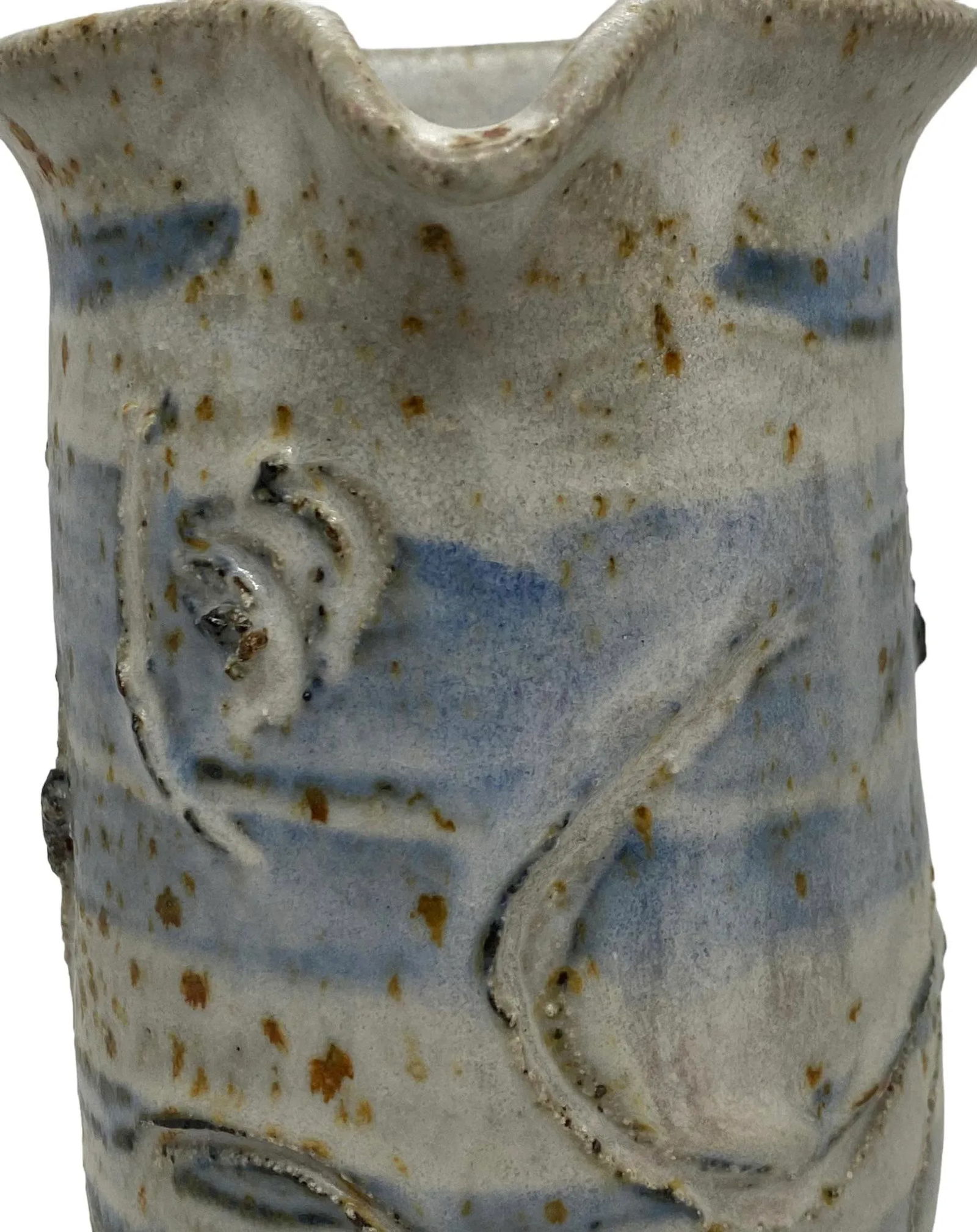 Contemporary Studio Pottery Handcrafted Blue White Brown Pitcher Artist Signed "œrem" - 7