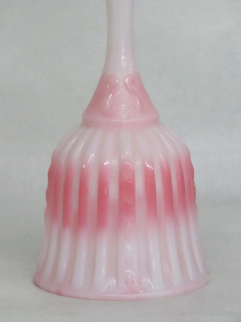 Fenton Rosalene Faberge Pink and White Glass Bell - 12