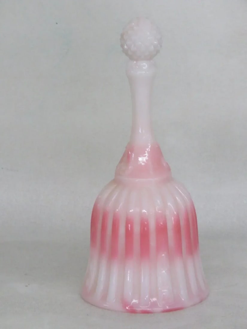 Fenton Rosalene Faberge Pink and White Glass Bell - 7