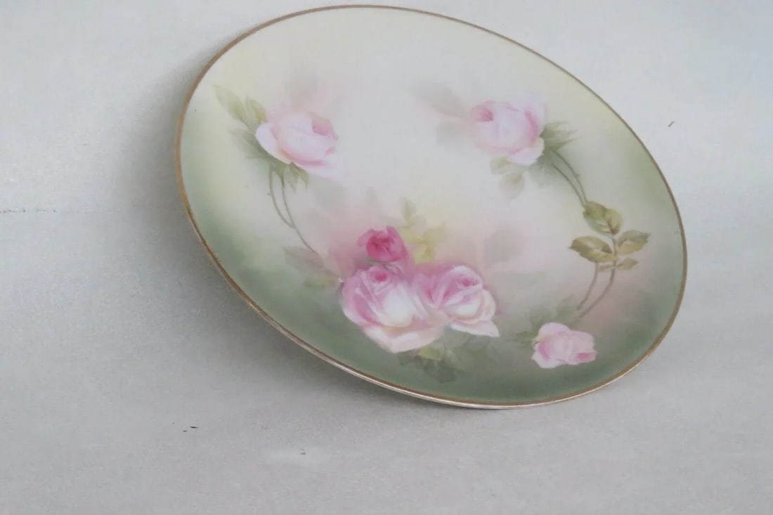 Rs Germany Porcelain Pink Roses Floral Green Decorative Plate - 10