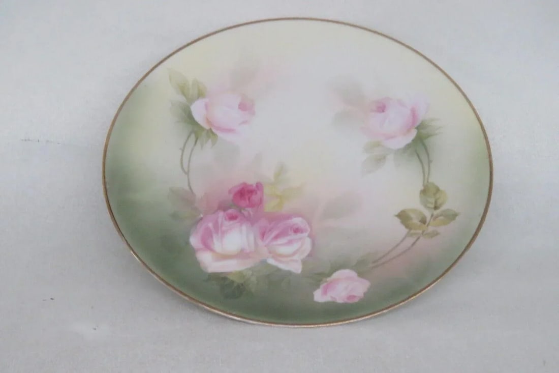 Rs Germany Porcelain Pink Roses Floral Green Decorative Plate - 11