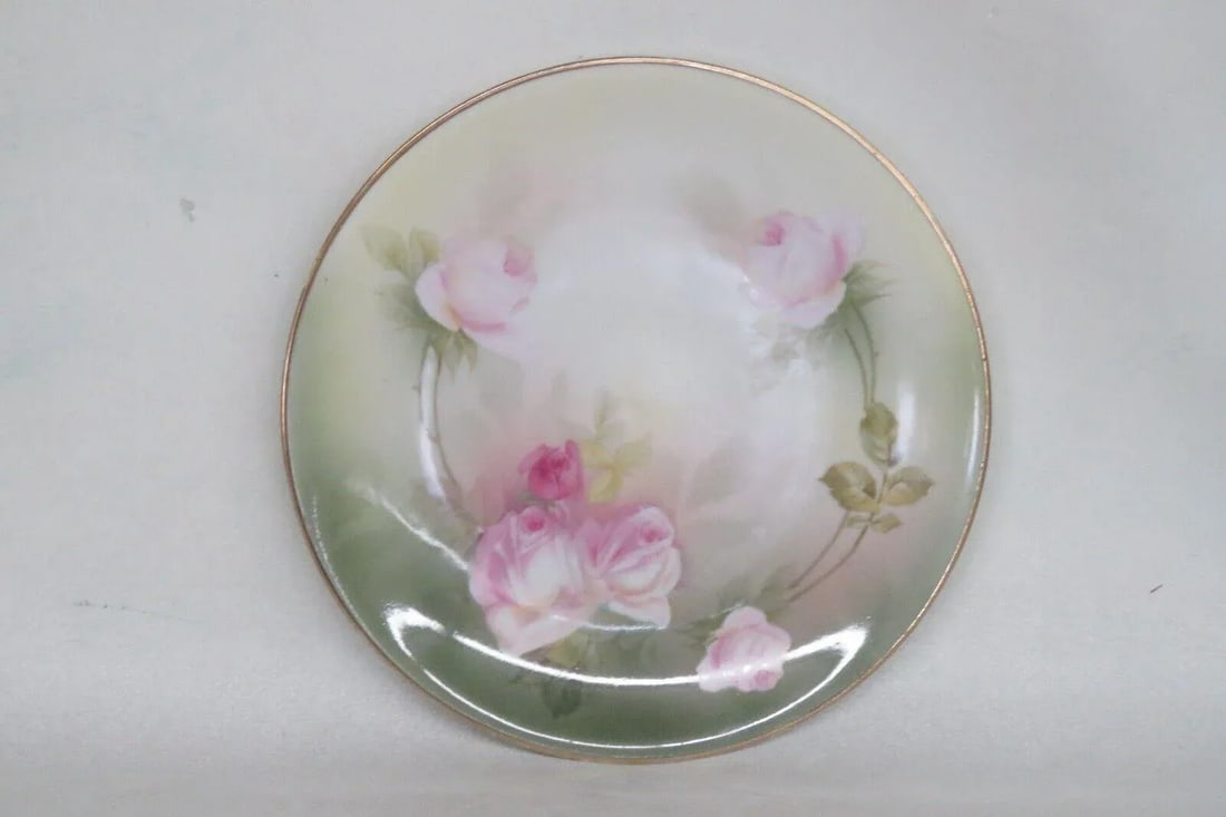 Rs Germany Porcelain Pink Roses Floral Green Decorative Plate - 12