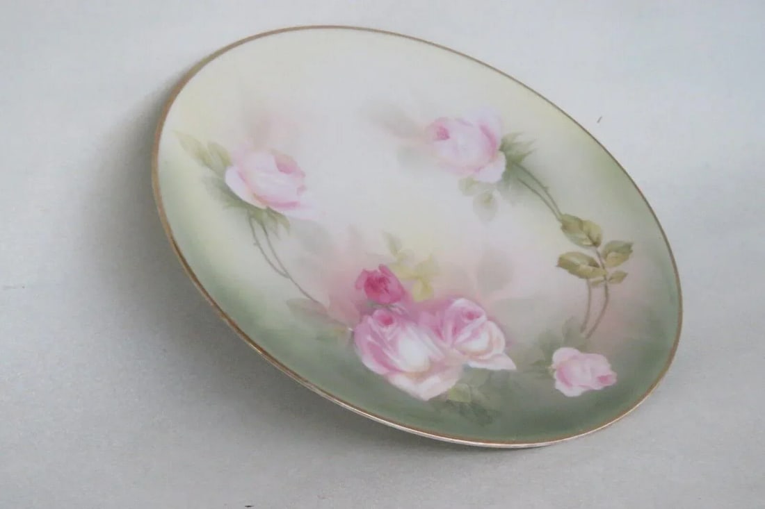 Rs Germany Porcelain Pink Roses Floral Green Decorative Plate - 13