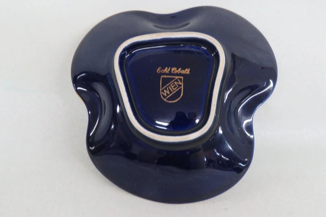 Echter Stahlstich Vienna Echt Cobalt Blue and Gold Porcelain Ashtray Dish - 3