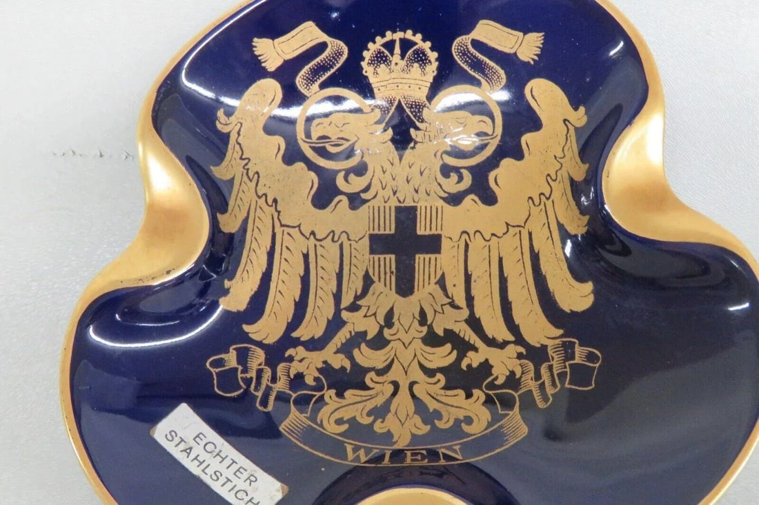 Echter Stahlstich Vienna Echt Cobalt Blue and Gold Porcelain Ashtray Dish - 7