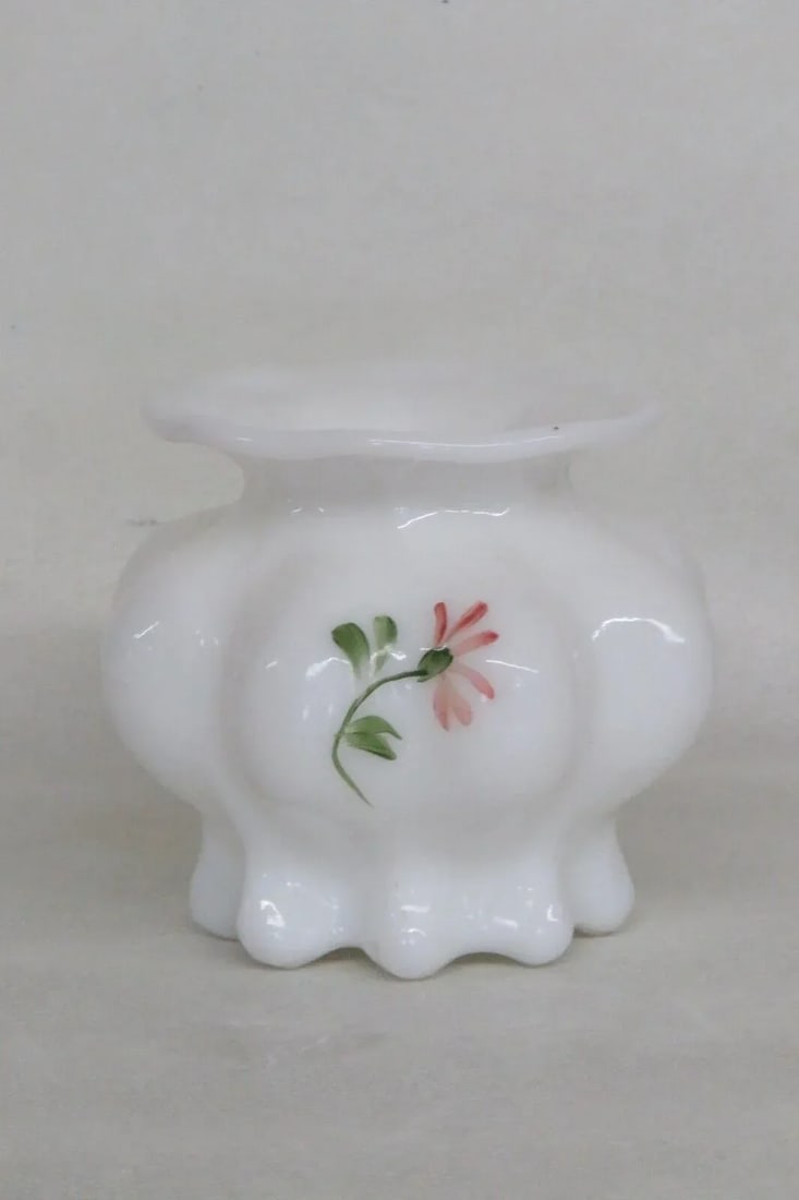 Consolidated Glass Hand Painted Floral White Catalonian Melon Vase - 12