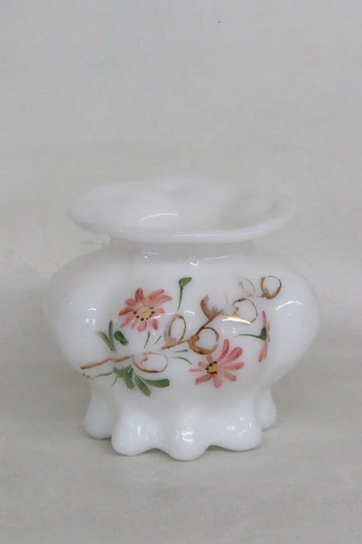 Consolidated Glass Hand Painted Floral White Catalonian Melon Vase - 13