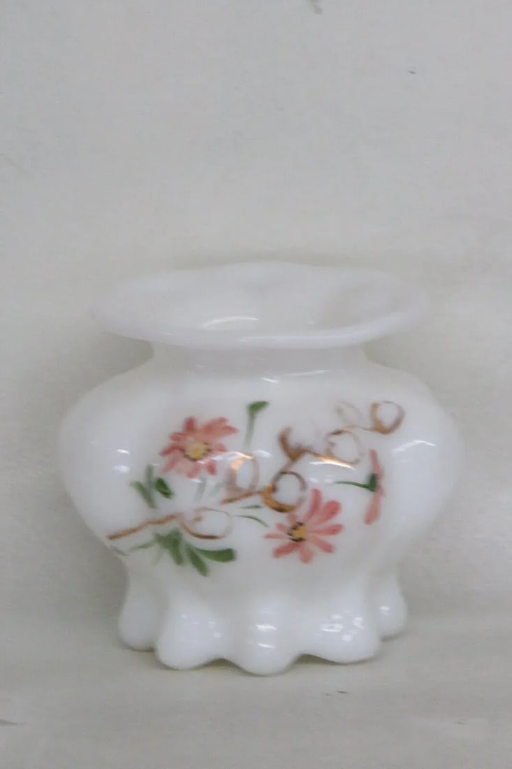 Consolidated Glass Hand Painted Floral White Catalonian Melon Vase - 2