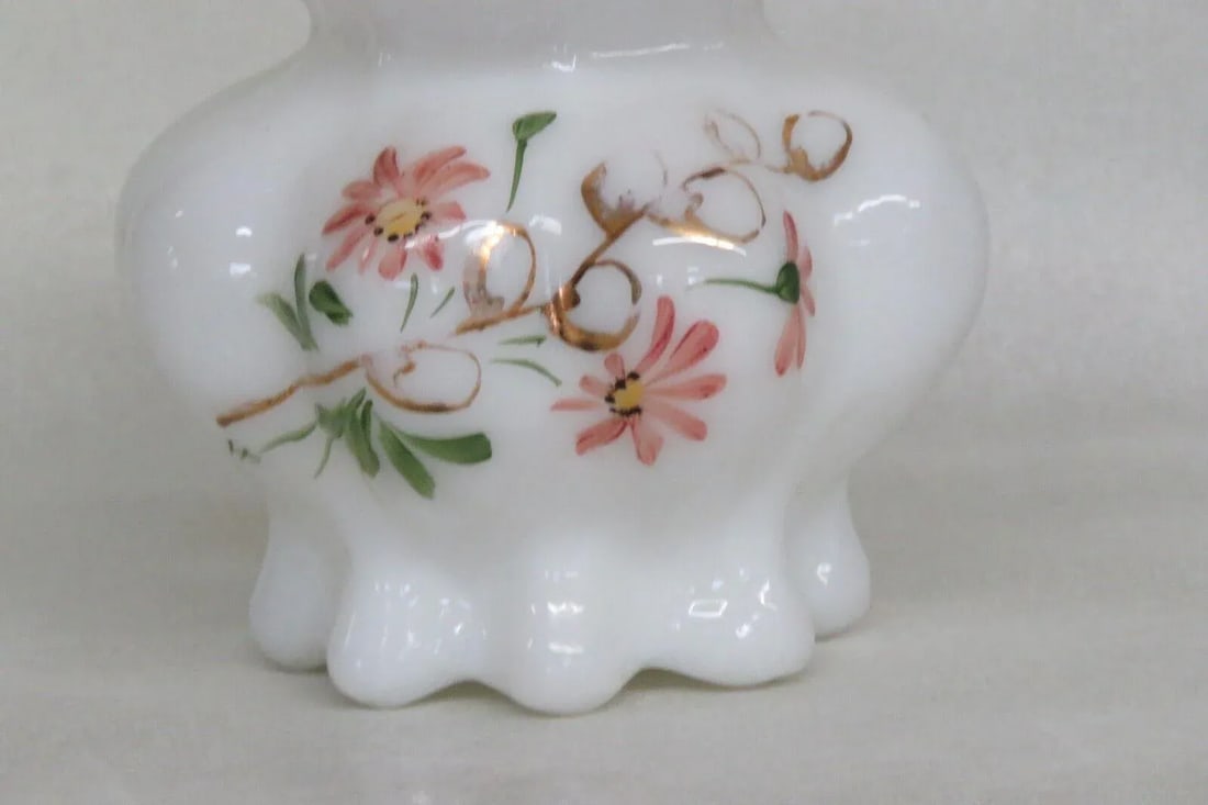 Consolidated Glass Hand Painted Floral White Catalonian Melon Vase - 3