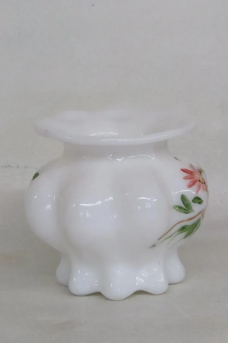 Consolidated Glass Hand Painted Floral White Catalonian Melon Vase - 5