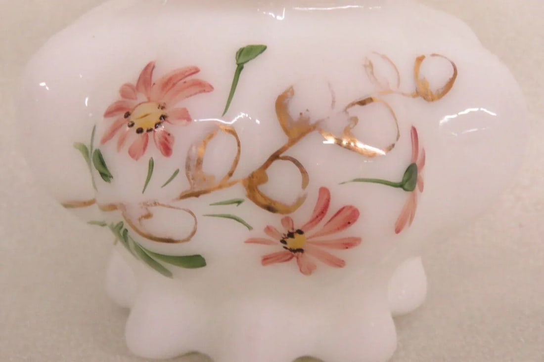 Consolidated Glass Hand Painted Floral White Catalonian Melon Vase - 8