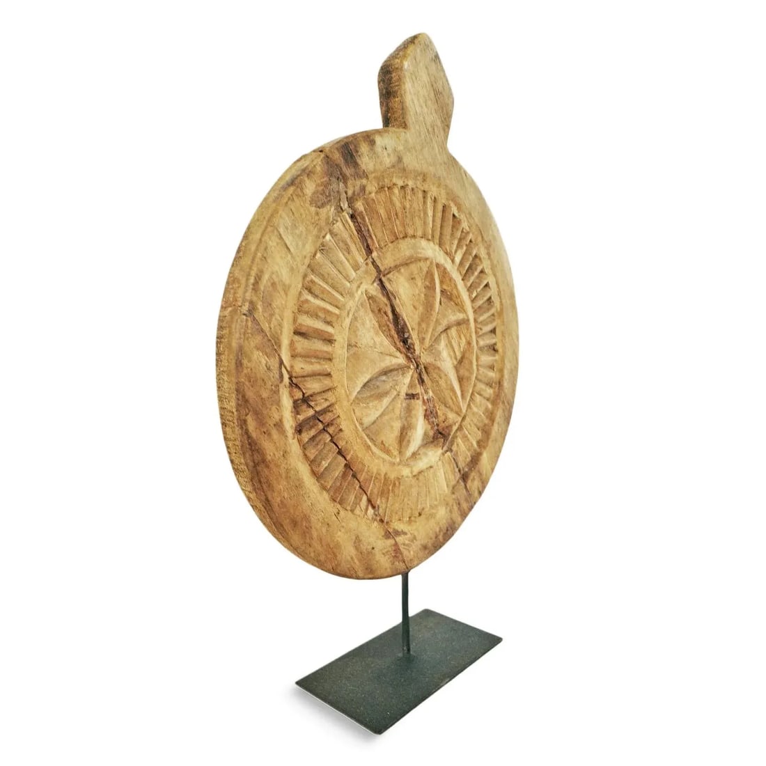 Vintage Wood Medallion on Stand - 2