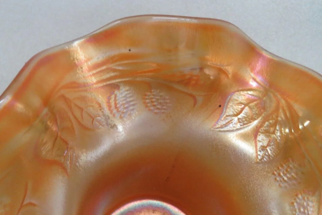 Fenton Marigold Carnival Glass Blackberry Spray Ruffled Candy Dish Bowl - 5