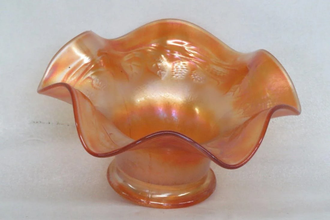 Fenton Marigold Carnival Glass Blackberry Spray Ruffled Candy Dish Bowl - 7