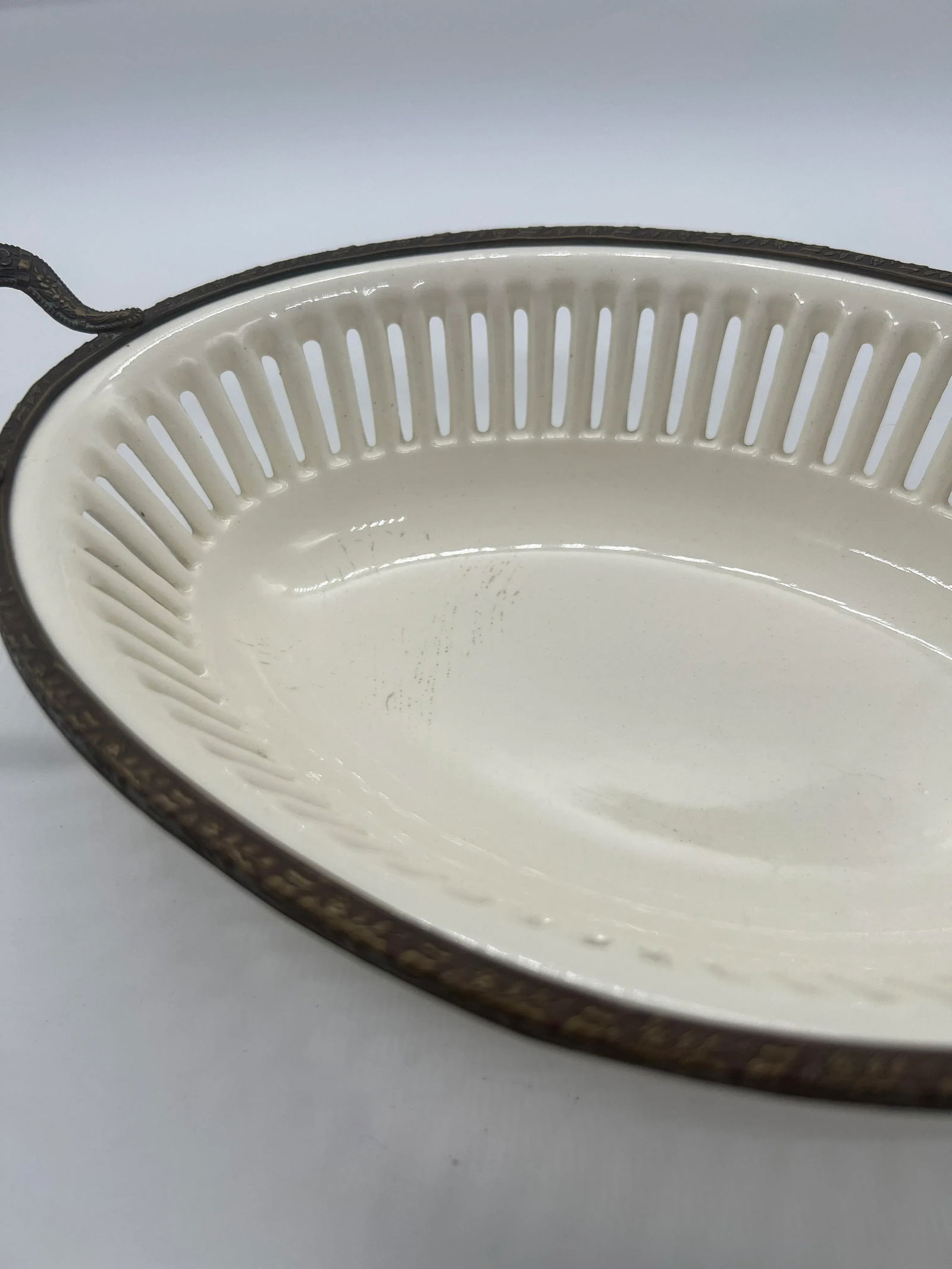 Vintage Continental Ormolu Mounted Pierced Creamware Basket - 6
