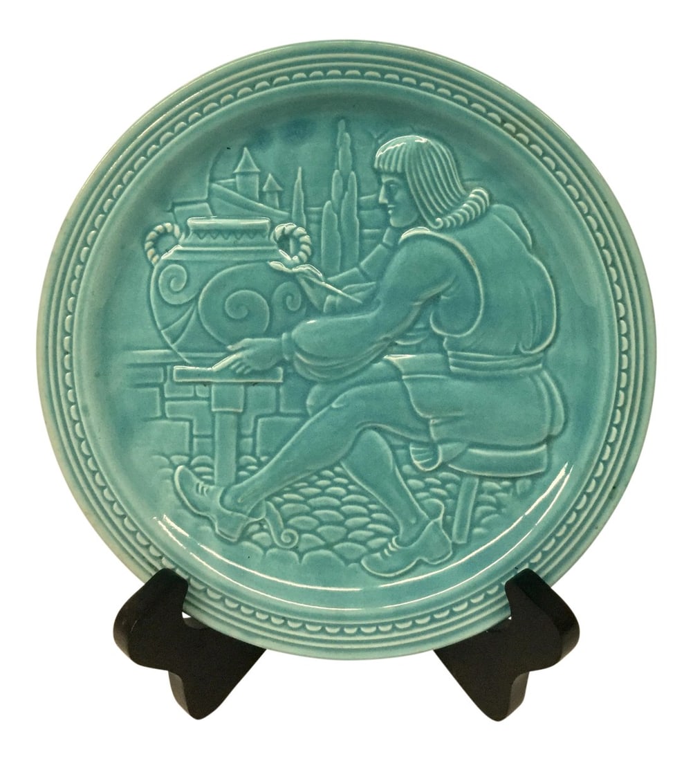 Vintage Aqua Ceramic Plate With Stand (1 of 8)