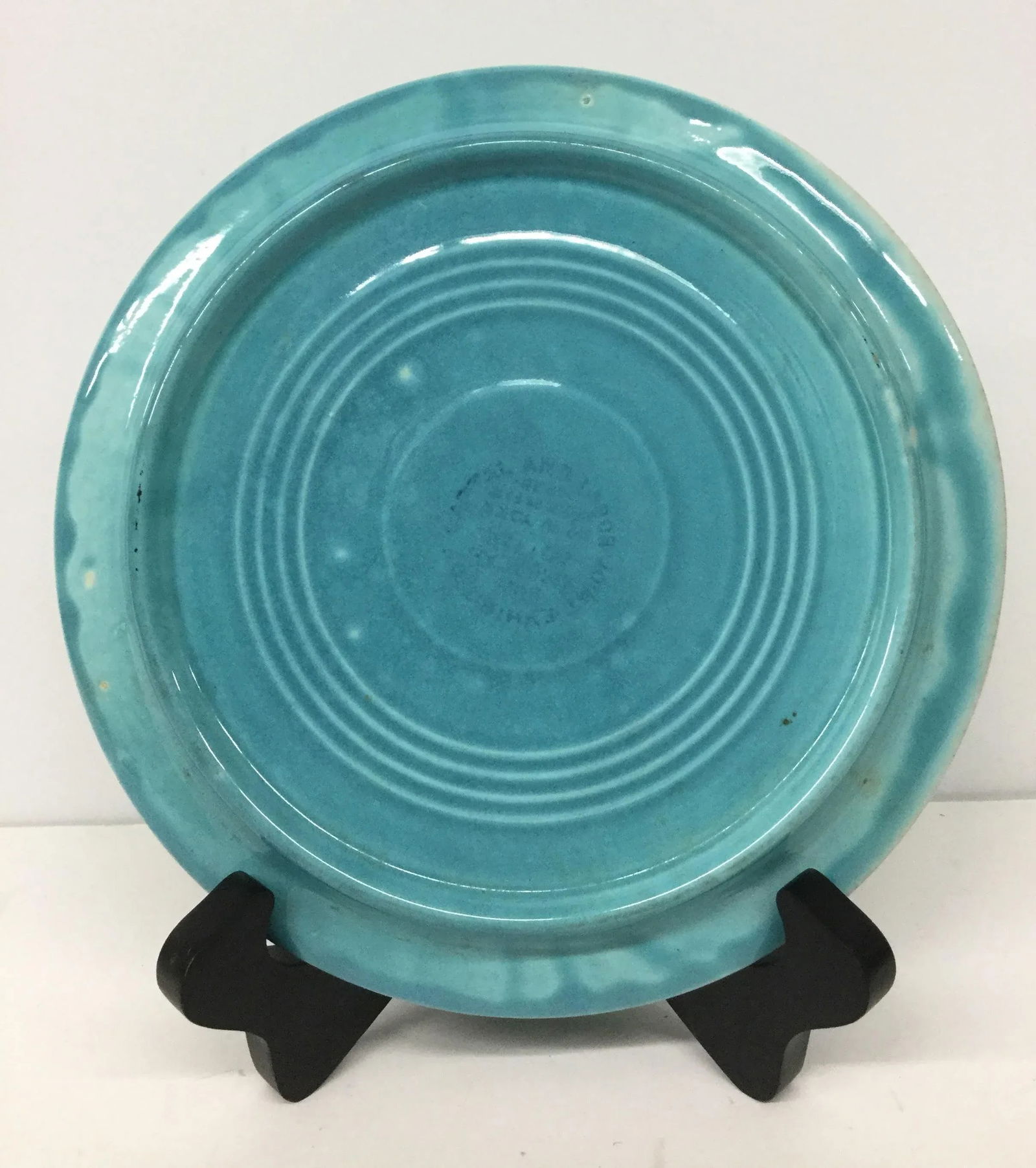 Vintage Aqua Ceramic Plate With Stand - 4