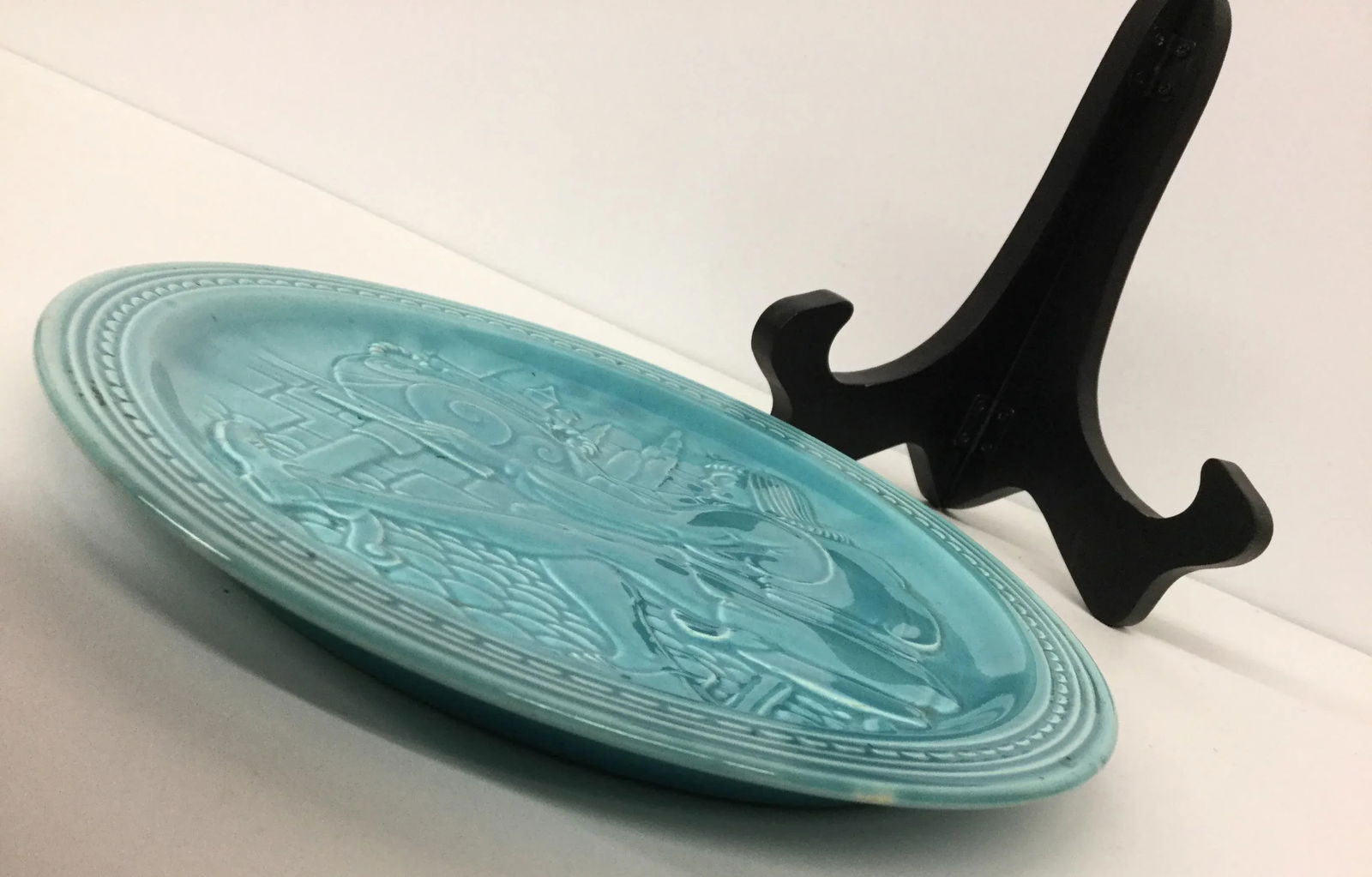 Vintage Aqua Ceramic Plate With Stand - 6