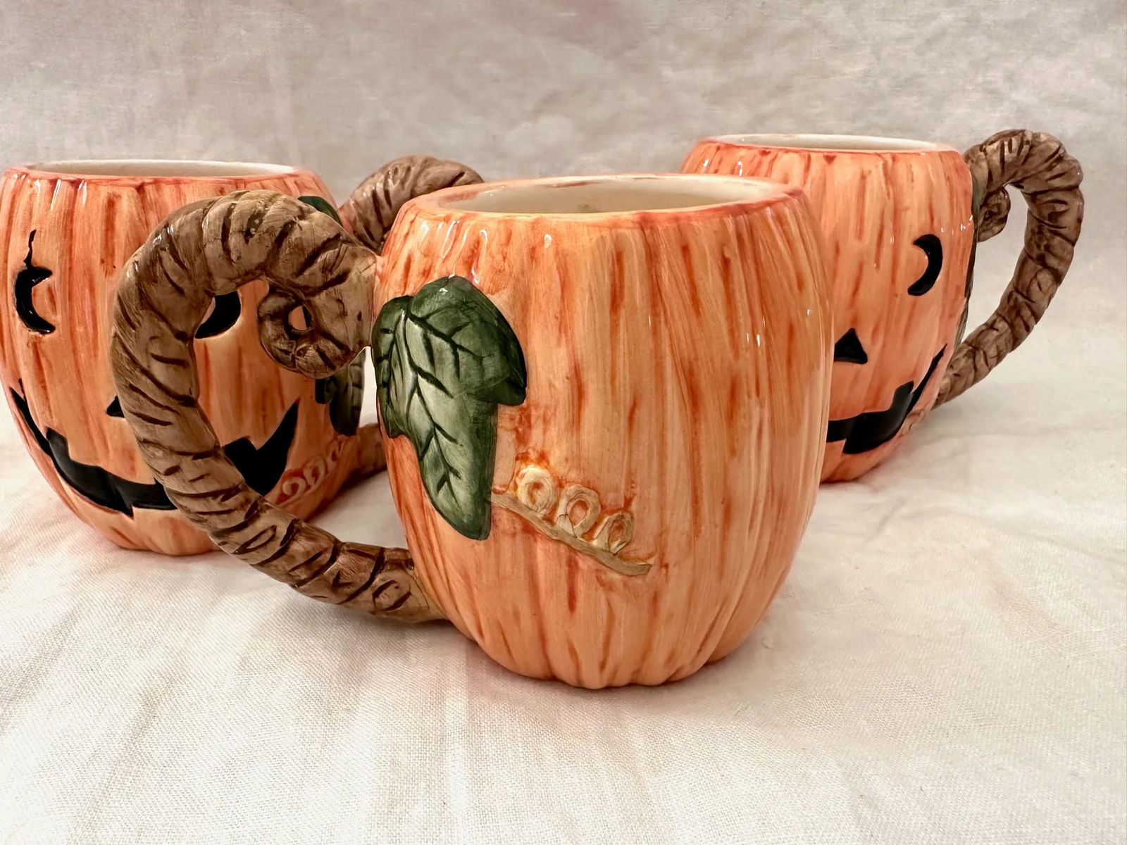 Vintage OCI/Fitz & Floyd Jack-O-Lantern Mugs-Set of 3 - 2