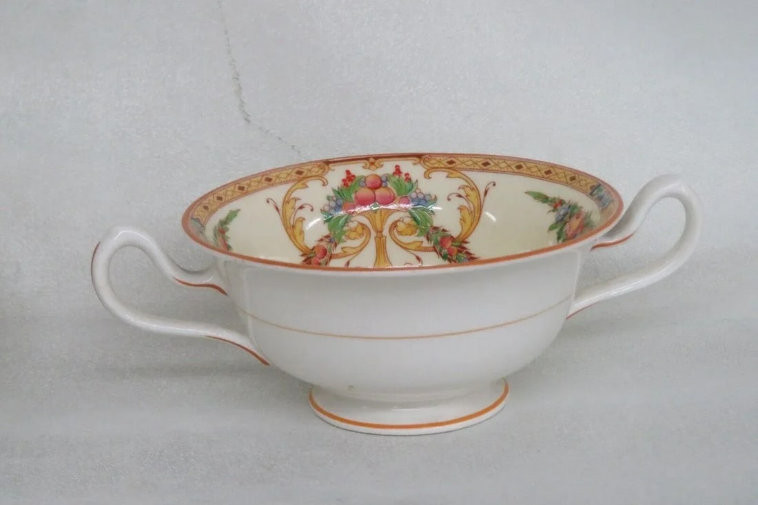 Royal Worcester Buckingham Porcelain Bouillon Soup Cup and Saucer Set - 12