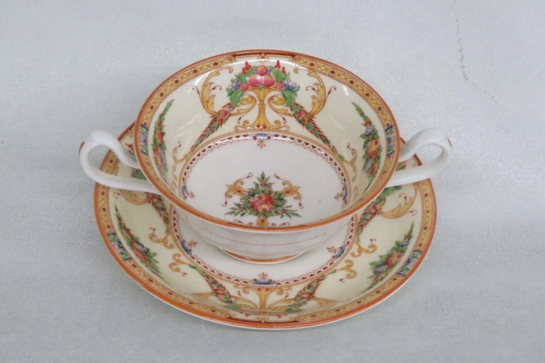 Royal Worcester Buckingham Porcelain Bouillon Soup Cup and Saucer Set - 2