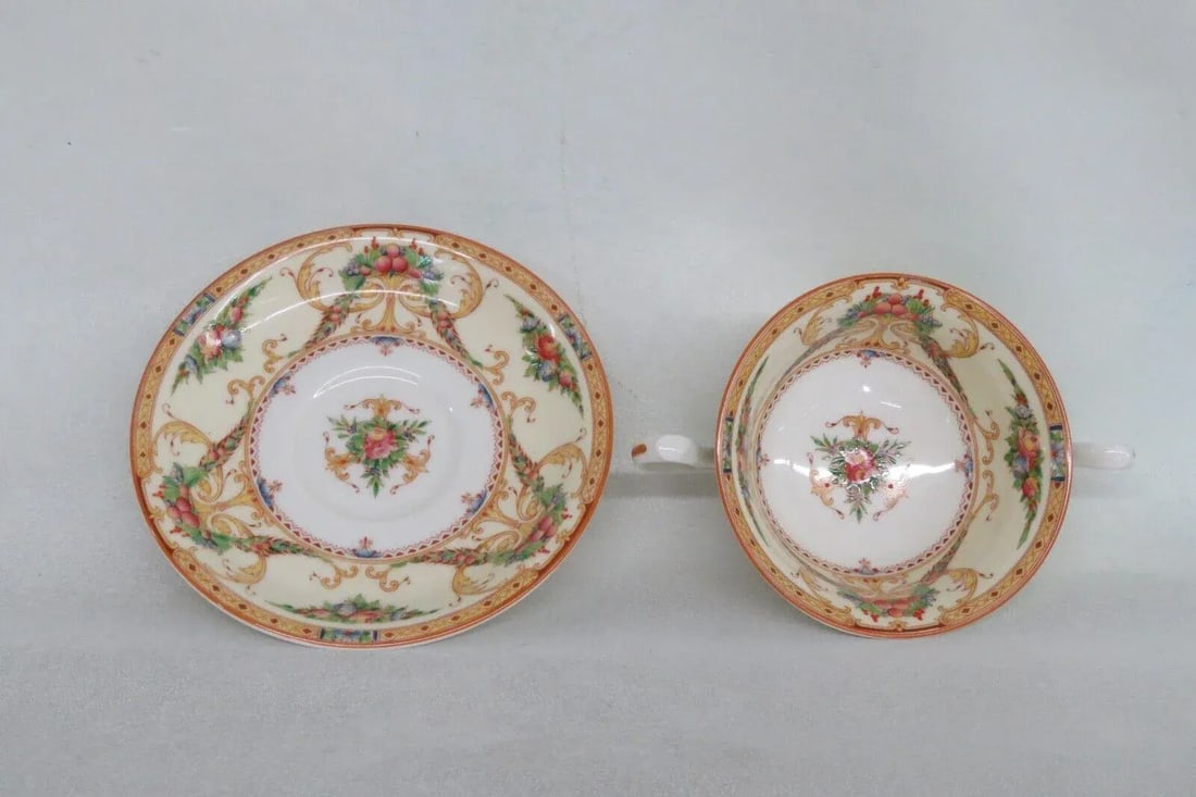Royal Worcester Buckingham Porcelain Bouillon Soup Cup and Saucer Set - 3