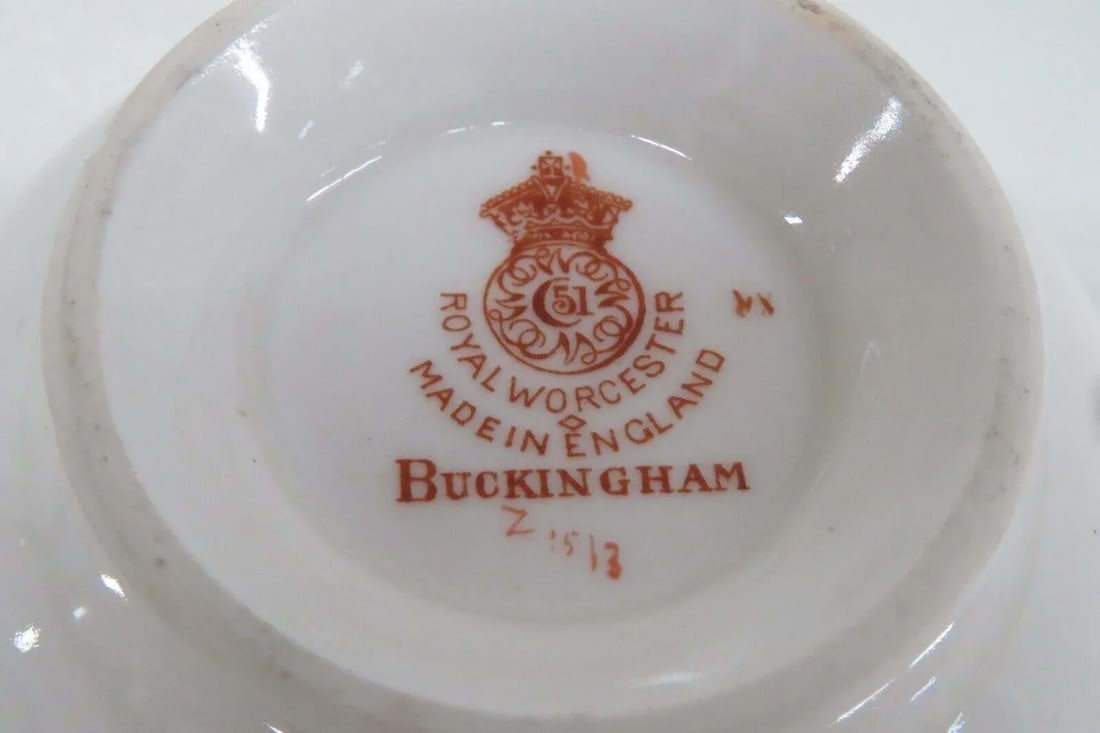 Royal Worcester Buckingham Porcelain Bouillon Soup Cup and Saucer Set - 7