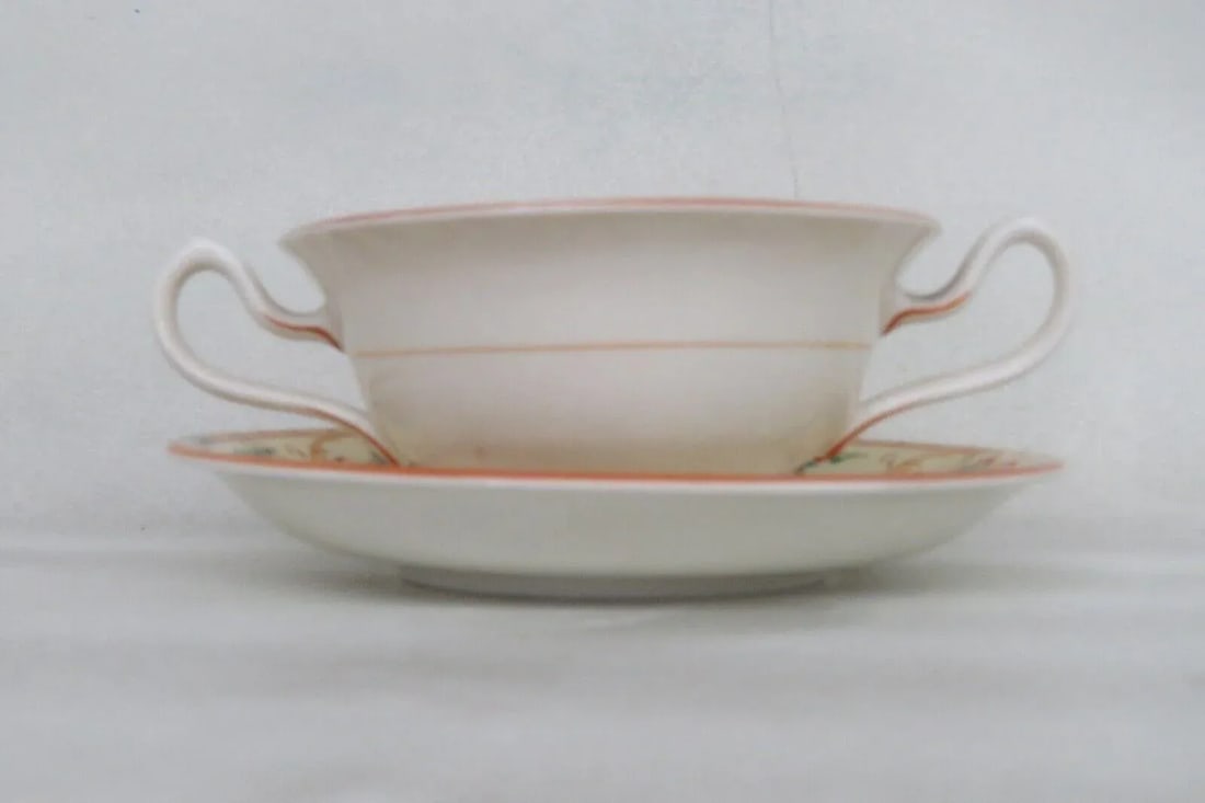 Royal Worcester Buckingham Porcelain Bouillon Soup Cup and Saucer Set - 9