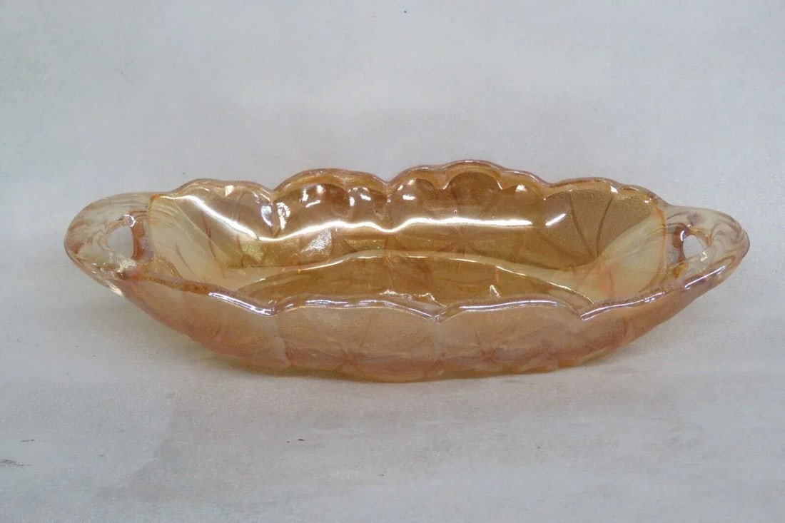 Indiana Carnival Glass Lily Pons Oval Marigold Iridescent Relish Dish Tray - 10