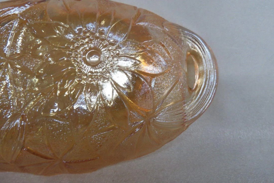 Indiana Carnival Glass Lily Pons Oval Marigold Iridescent Relish Dish Tray - 11