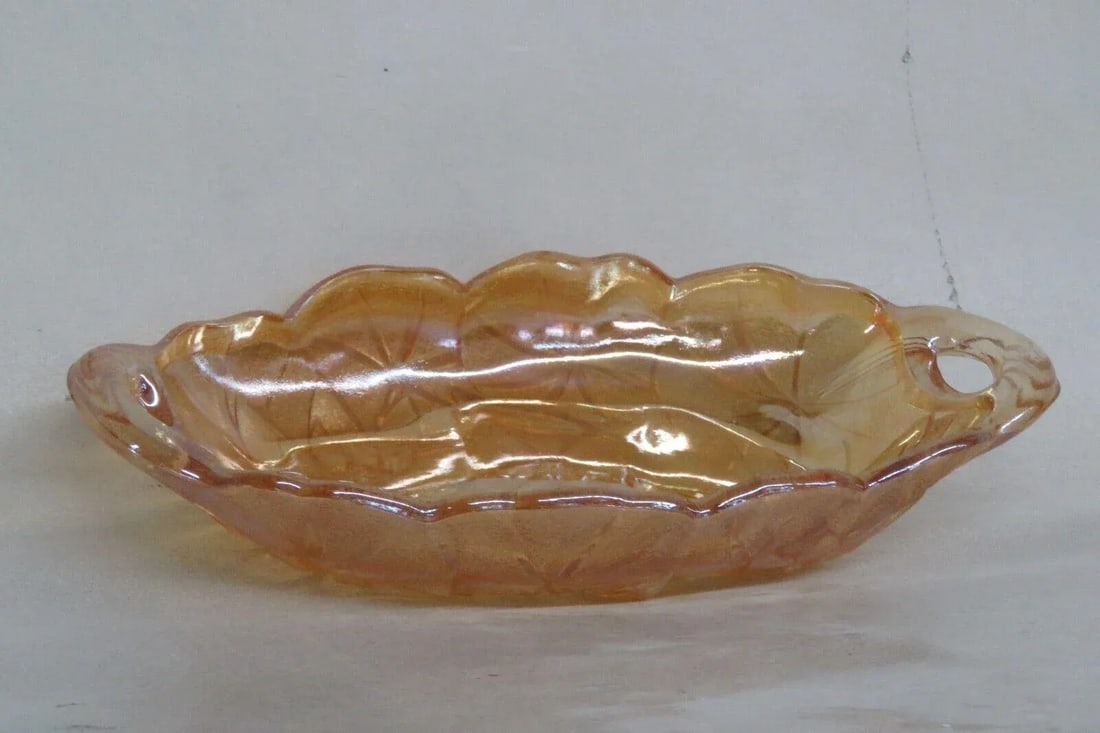 Indiana Carnival Glass Lily Pons Oval Marigold Iridescent Relish Dish Tray - 2