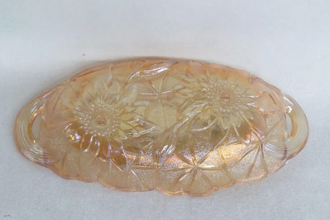 Indiana Carnival Glass Lily Pons Oval Marigold Iridescent Relish Dish Tray - 3