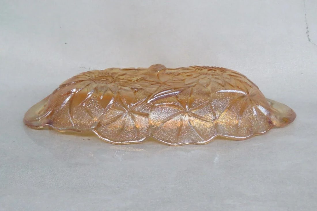 Indiana Carnival Glass Lily Pons Oval Marigold Iridescent Relish Dish Tray - 4