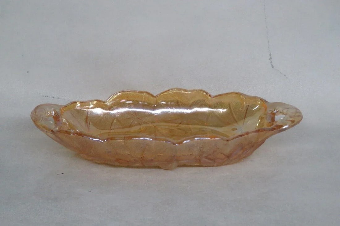 Indiana Carnival Glass Lily Pons Oval Marigold Iridescent Relish Dish Tray - 5