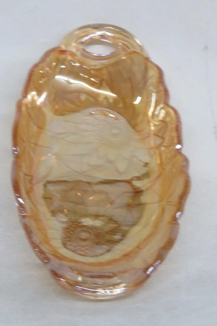 Indiana Carnival Glass Lily Pons Oval Marigold Iridescent Relish Dish Tray - 6
