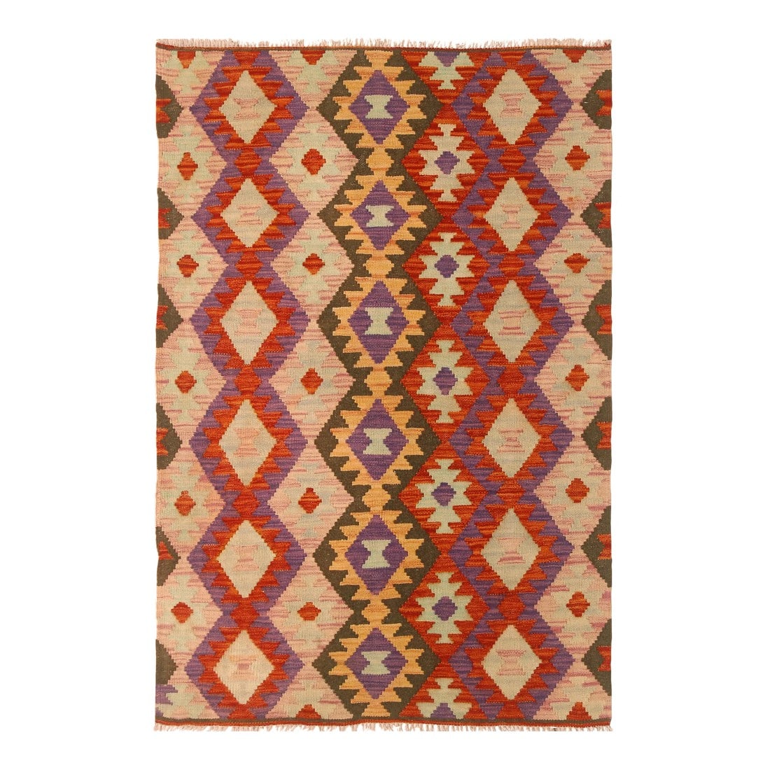 Caucasian Kilim Red Pink Wool Rug - 3'5" X 5'1" (1 of 7)