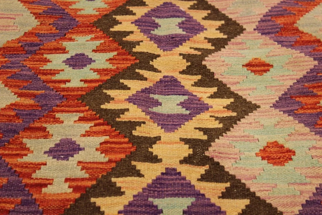 Caucasian Kilim Red Pink Wool Rug - 3'5" X 5'1" - 2