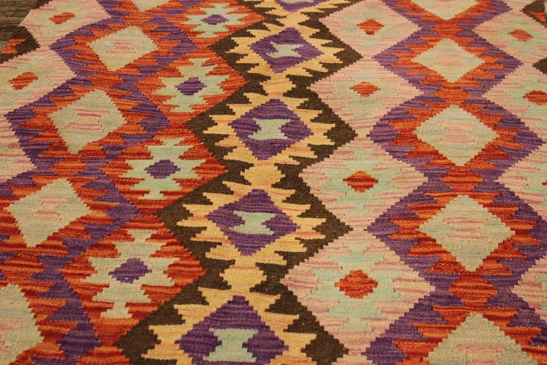 Caucasian Kilim Red Pink Wool Rug - 3'5" X 5'1" - 4