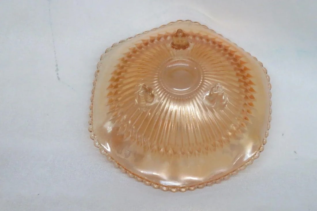 Jeannette Marigold Carnival Glass Diamond Ray Footed Candy Dish Bowl - 10