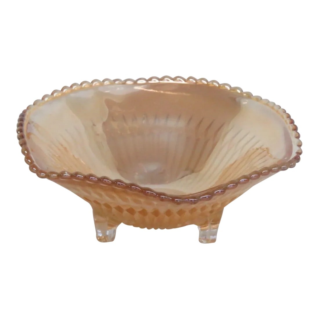 Jeannette Marigold Carnival Glass Diamond Ray Footed Candy Dish Bowl (1 of 11)