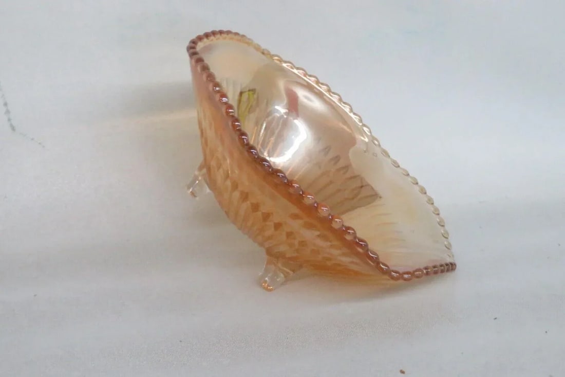 Jeannette Marigold Carnival Glass Diamond Ray Footed Candy Dish Bowl - 2