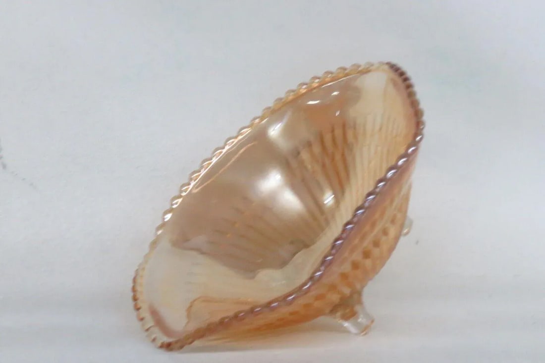 Jeannette Marigold Carnival Glass Diamond Ray Footed Candy Dish Bowl - 3