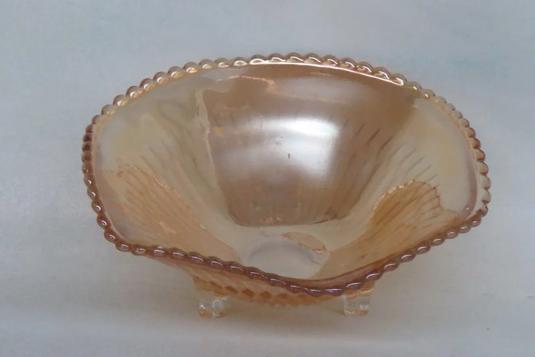 Jeannette Marigold Carnival Glass Diamond Ray Footed Candy Dish Bowl - 4
