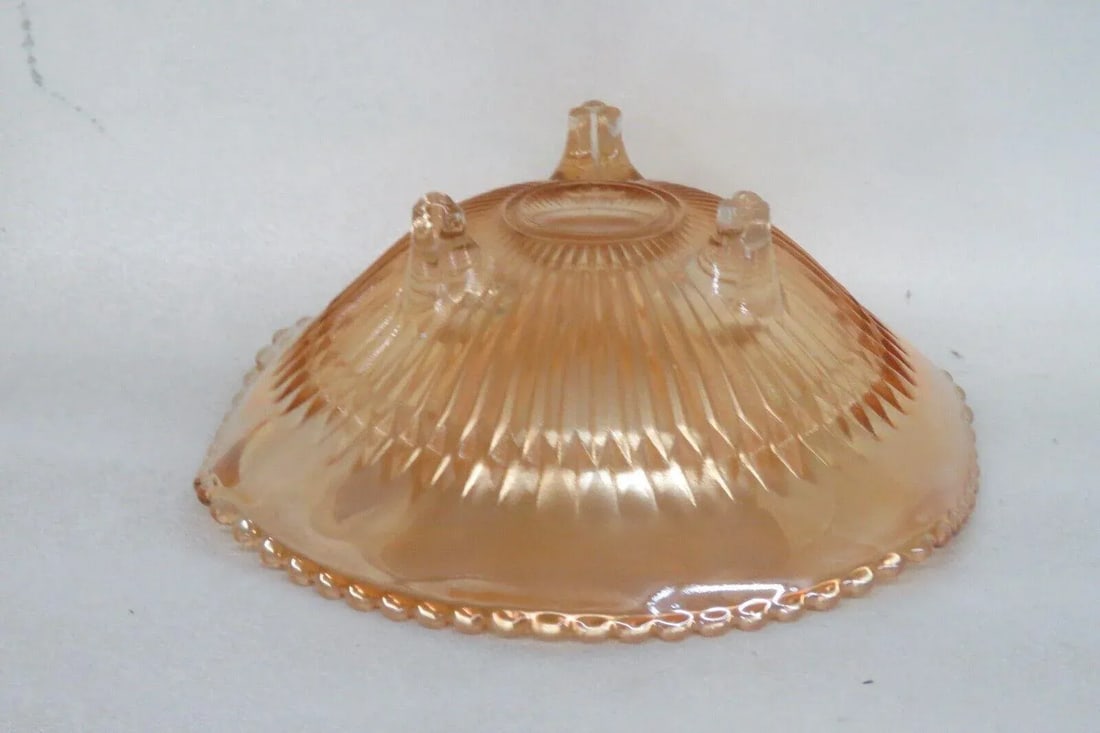 Jeannette Marigold Carnival Glass Diamond Ray Footed Candy Dish Bowl - 5
