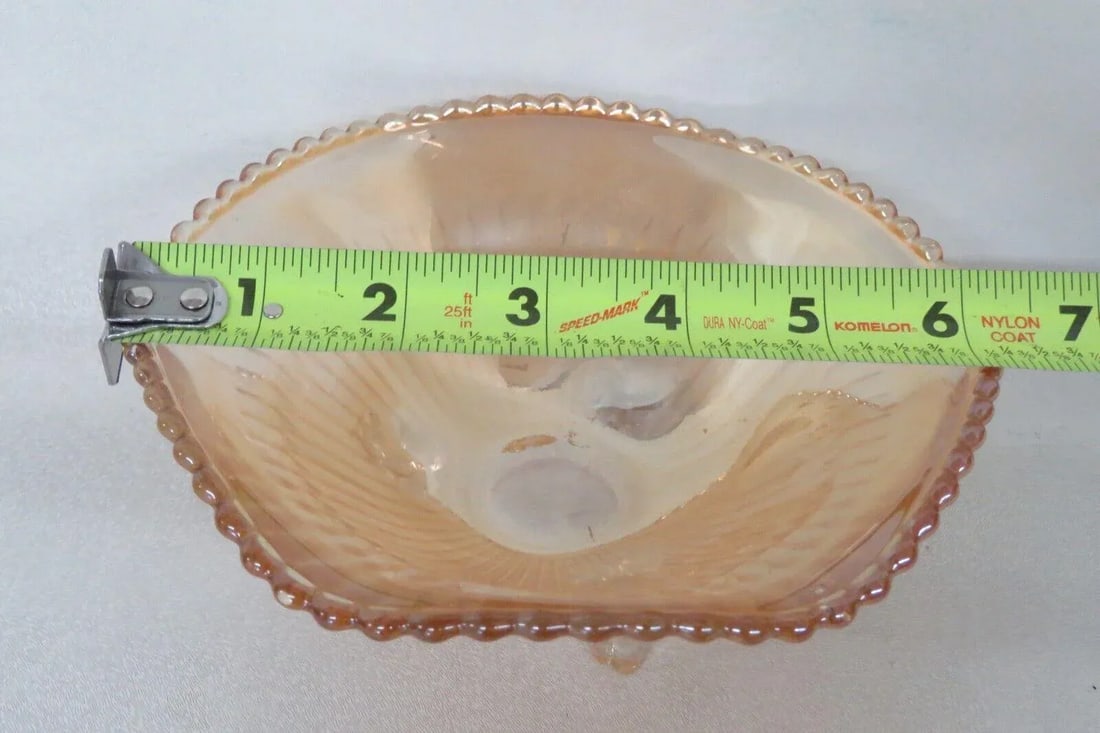 Jeannette Marigold Carnival Glass Diamond Ray Footed Candy Dish Bowl - 7