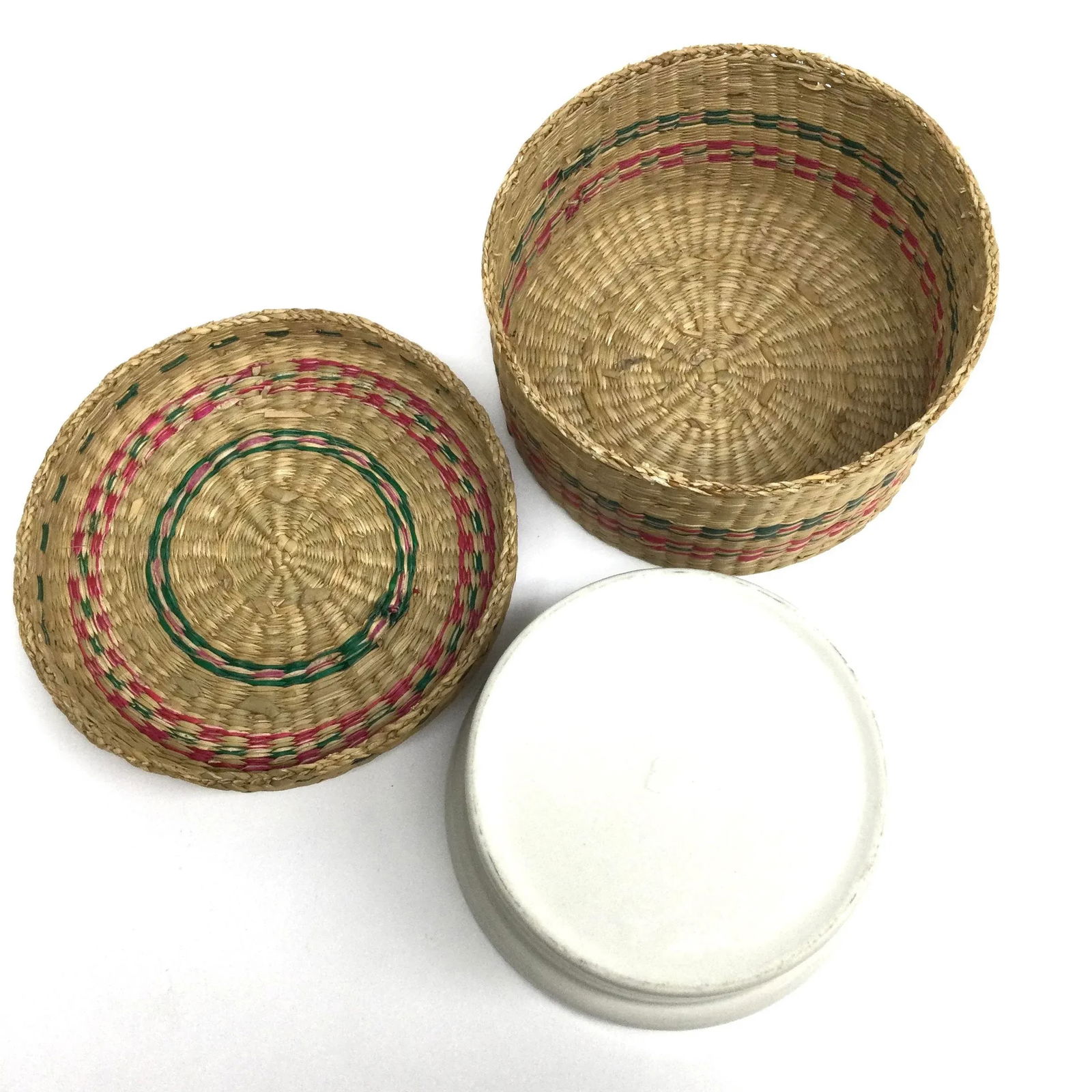 Vintage Woven Basket With White Ceramic Insert and Cover - 6